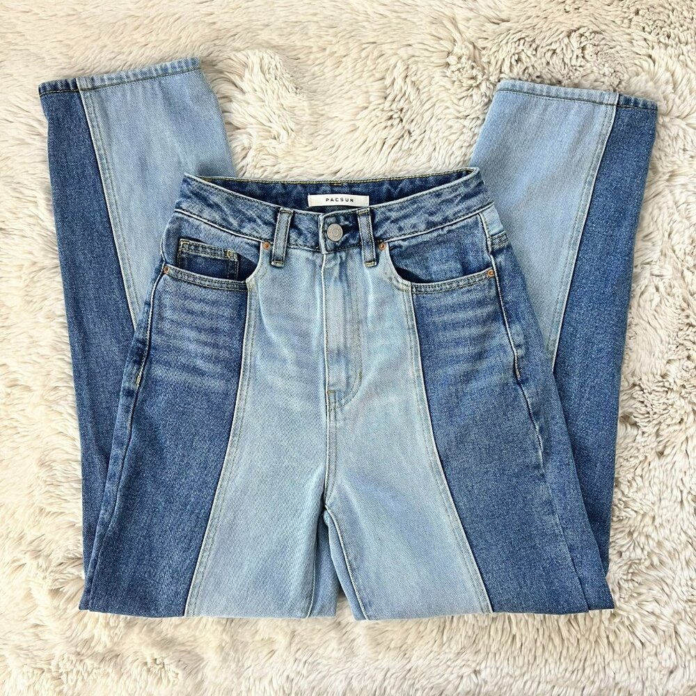 PacSun 90s Eco Two-Tone High Rise Colorblock Patch Boyfriend Jeans Women's 24 - Picture 2 of 15